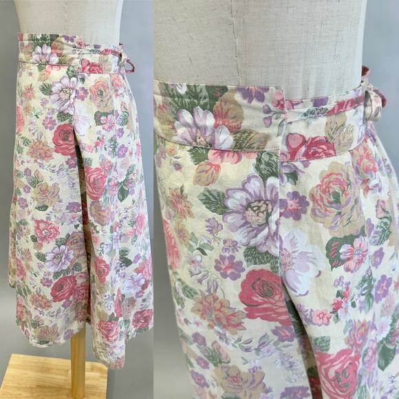 Vintage 70s Skirting the Issue floral wrap skirt one size adjustable knee length - Picture 5 of 16